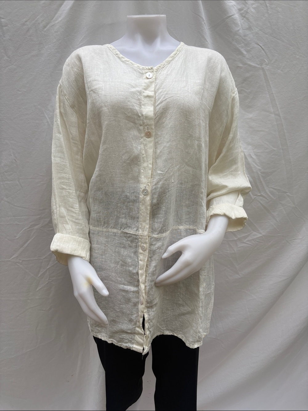 FLAX by Jeanne Engelhart Cream Linen Button-Front Tunic - Picture 12 of 14